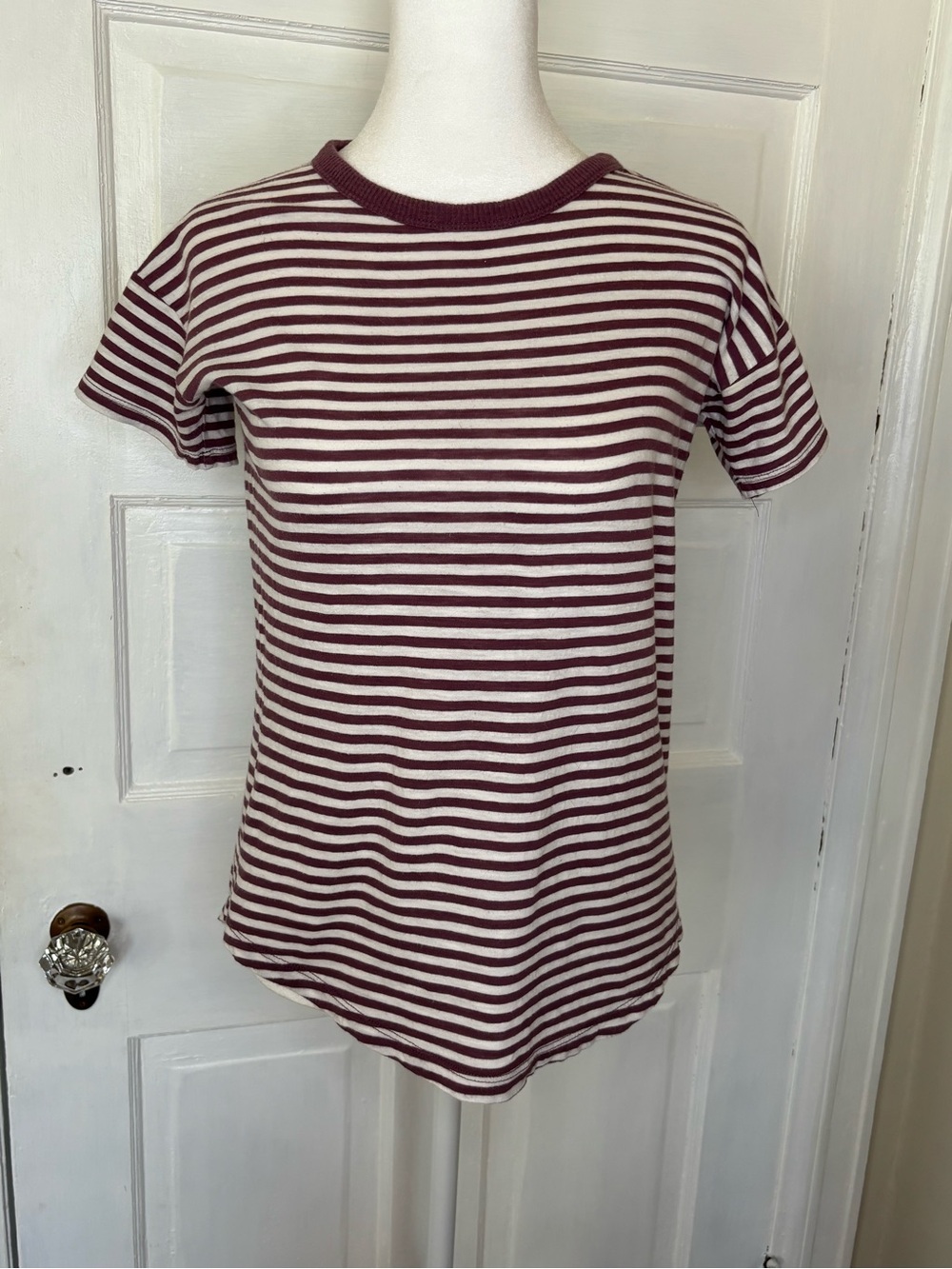 Madewell Short Sleeve Striped Tee in Plum and White